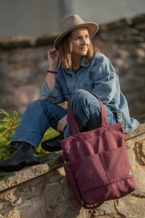Torba shopper bordowa MAXI FOLK