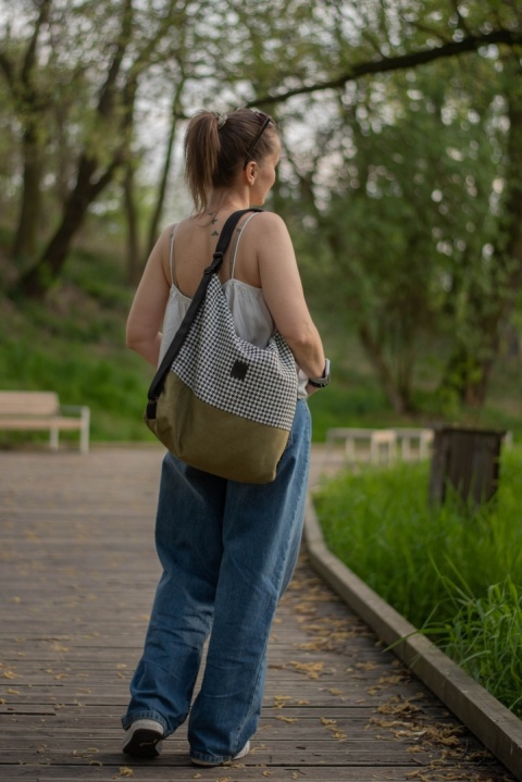 Torebko-plecak EasyBAG pepitka na oliwce