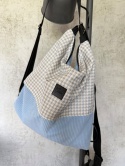 Torebko-plecak 2w1 Easybag w kolorze baby blue ze sztruksu i pepitki
